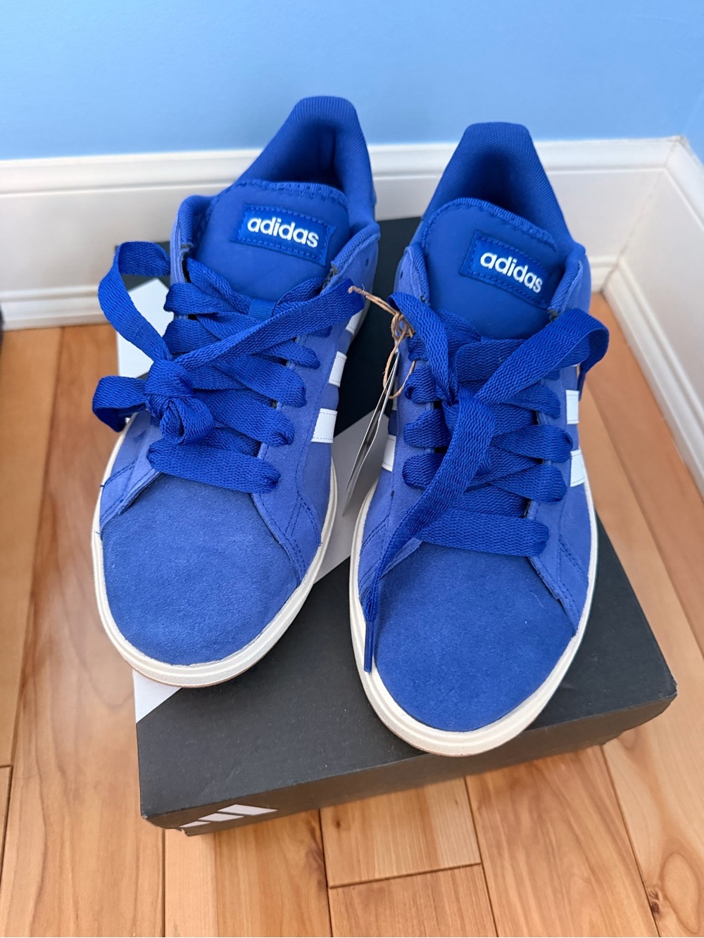 adidas Men’s Royal Blue Suede Low-Top Sneakers with White Stripes